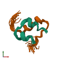 PDB entry 2hho coloured by chain, ensemble of 20 models, front view.