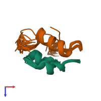 PDB entry 2hho coloured by chain, ensemble of 20 models, top view.