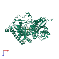PDB entry 2hhp coloured by chain, top view.