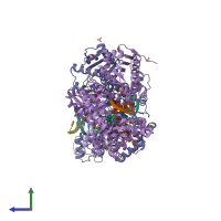 PDB entry 2hhw coloured by chain, side view.