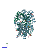 PDB entry 2hi0 coloured by chain, side view.