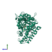 PDB entry 2hi4 coloured by chain, side view.
