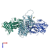 PDB entry 2hi9 coloured by chain, top view.