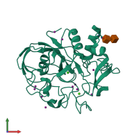PDB entry 2hib coloured by chain, front view.