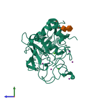 PDB entry 2hib coloured by chain, side view.