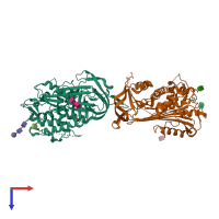 PDB entry 2hij coloured by chain, top view.