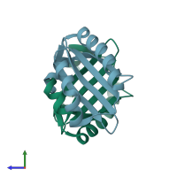 PDB entry 2hiq coloured by chain, side view.