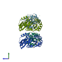 PDB entry 2hiy coloured by chain, side view.