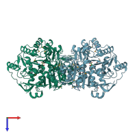 PDB entry 2hj0 coloured by chain, top view.