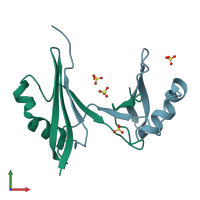 PDB entry 2hj1 coloured by chain, front view.