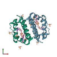 PDB entry 2hj3 coloured by chain, front view.