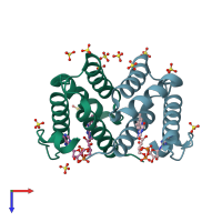 PDB entry 2hj3 coloured by chain, top view.