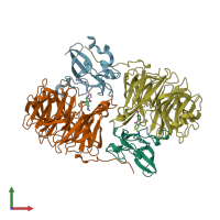 PDB entry 2hj4 coloured by chain, front view.