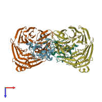 PDB entry 2hj4 coloured by chain, top view.