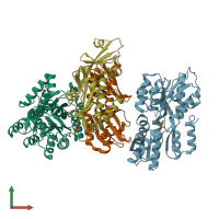 PDB entry 2hj9 coloured by chain, front view.