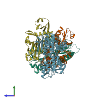 PDB entry 2hj9 coloured by chain, side view.