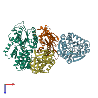 PDB entry 2hj9 coloured by chain, top view.