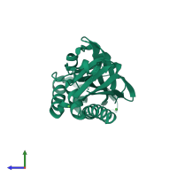 PDB entry 2hje coloured by chain, side view.