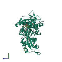 PDB entry 2hjg coloured by chain, side view.