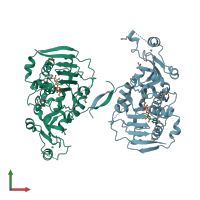 PDB entry 2hjh coloured by chain, front view.