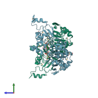 PDB entry 2hjh coloured by chain, side view.