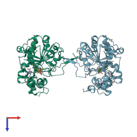 PDB entry 2hjh coloured by chain, top view.
