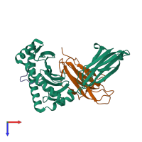 PDB entry 2hjk coloured by chain, top view.