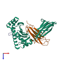 PDB entry 2hjl coloured by chain, top view.