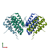 PDB entry 2hjm coloured by chain, front view.