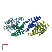 PDB entry 2hjm coloured by chain, top view.