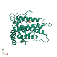 PDB entry 2hjn coloured by chain, front view.