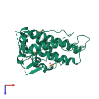 PDB entry 2hjn coloured by chain, top view.