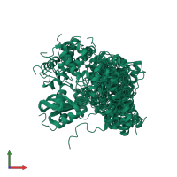 PDB entry 2hjq coloured by chain, ensemble of 20 models, front view.