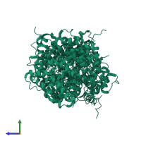 PDB entry 2hjq coloured by chain, ensemble of 20 models, side view.