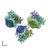 PDB entry 2hjr coloured by chain, front view.