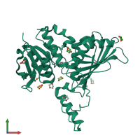 PDB entry 2hjs coloured by chain, front view.