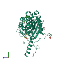PDB entry 2hjs coloured by chain, side view.
