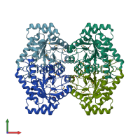 PDB entry 2hk0 coloured by chain, front view.