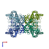PDB entry 2hk0 coloured by chain, top view.
