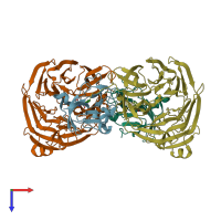 PDB entry 2hkm coloured by chain, top view.