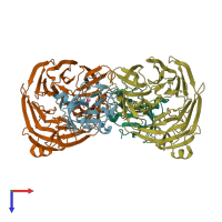 PDB entry 2hkr coloured by chain, top view.