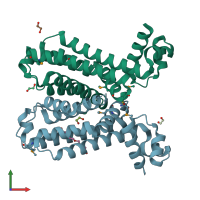 PDB entry 2hku coloured by chain, front view.