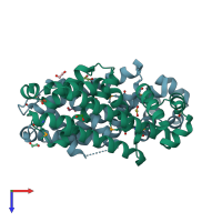 PDB entry 2hku coloured by chain, top view.