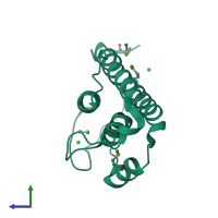 PDB entry 2hkv coloured by chain, side view.