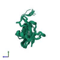 PDB entry 2hky coloured by chain, ensemble of 15 models, side view.