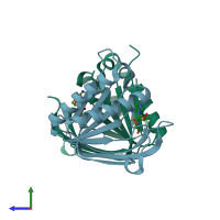 PDB entry 2hl1 coloured by chain, side view.
