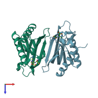PDB entry 2hl1 coloured by chain, top view.