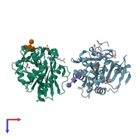 PDB entry 2hl6 coloured by chain, top view.