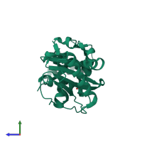 PDB entry 2hl9 coloured by chain, side view.