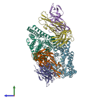 PDB entry 2hlf coloured by chain, side view.
